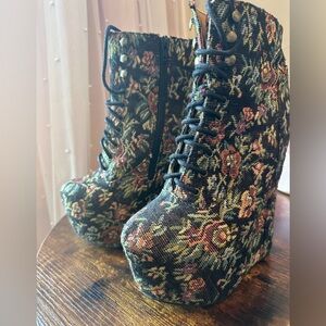 Jeffrey Campbell floral brocade couch chunky platform heels - perfect for fall